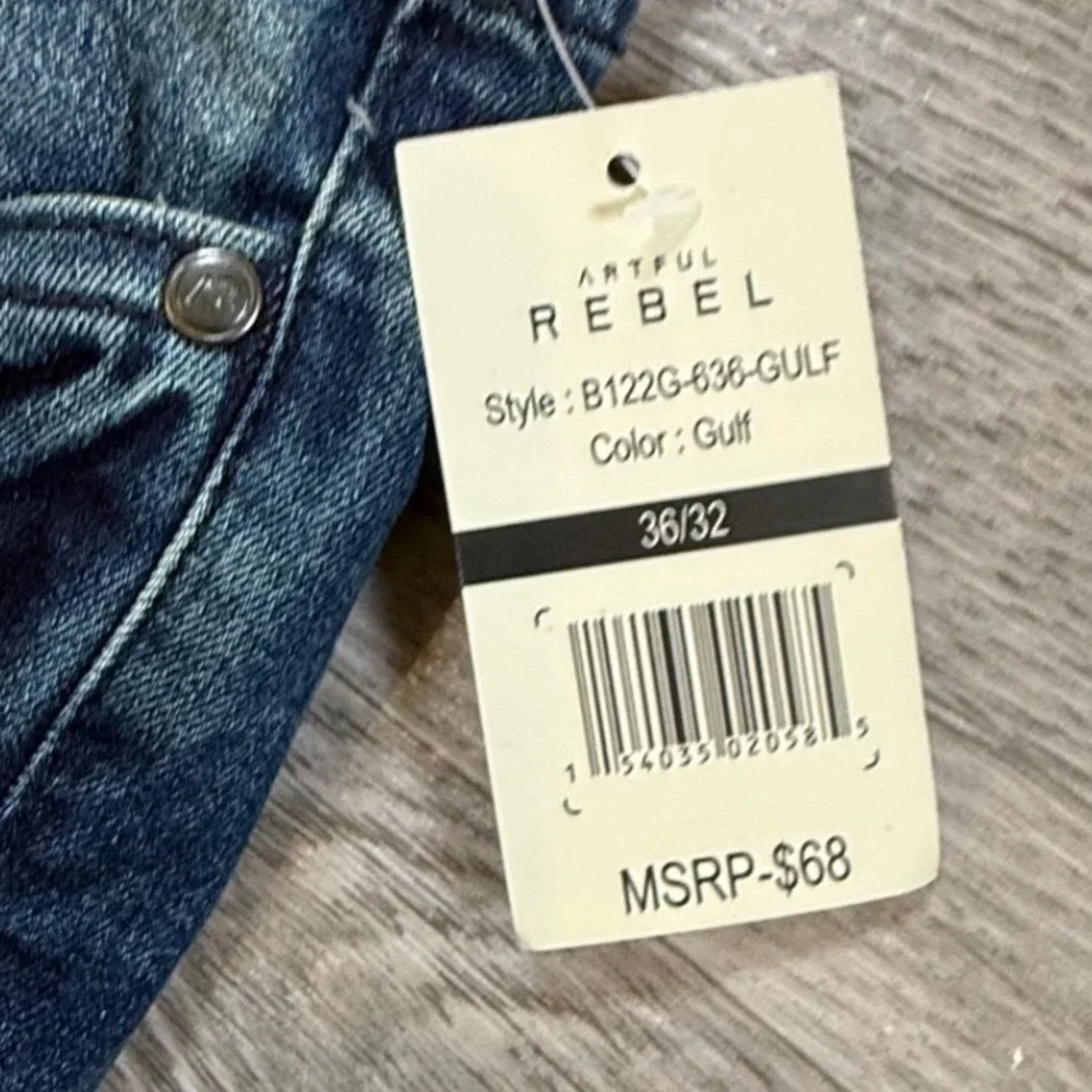 Artful Rebel Mens Slim Straight Jeans Gulf Blue Stretch Denim 36x32 NWT